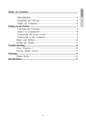 Page 7 
Table  
of   
Contents   
 
 
 
 
 
 
 
 
 
 
 
 
 
 
 
 
 
 
 
 
 
 
 
 
 
 
 
 
 
 
 
 
 
 
 
 
 
 
 
 
 
 
 
 
 
 
 
 
 
 
 
 
 
 
 
 
 
 
 
 
 
 
 
 
 
 
 
 
 
 
 
 
 
 
T abl eof Cont ent s 
 
 
 
Introduction················································································································· 2 
Cautions for Set-up···························································································· 2 
Table of...