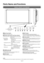 Page 12English-8
1
2
345678910
5  INPUT button
Displays the OSD menu to switch the video input.  
You can select [RGB1], [RGB2], [RGB3], [RGB4], [DVD/HD], 
[VIDEO], or [VIDEO] using the UP (
) or DOWN () button.
6  PLUS (+) button
Acts as (+) button to increase the adjustment in the OSD menu.  
Increases the audio output level when the OSD menu is off.
7  MINUS (-) button
Acts as (-) button to decrease the adjustment in the OSD menu.  
Decreases the audio output level when the OSD menu is off.
8  UP () button...