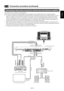 Page 22English-21
English
BNC cable
RCA cable (audio)
 S-VIDEO IN AUDIO IN2
 AUDIO OUT VIDEO IN
 VIDEO OUT
 VIDEO IN
 To S video output  To video output  To Audio output 
 To Audio input 
RCA cable (audio)
S video cable
BNC cable
R
B G
H VDVI IN
D-SUB IND-SUB OUTHDMI
RS-232C IN
RS-232C OUTVIDEO IN
VIDEO OUTS-VIDEO
IN1IN2
IN3
OUTR
L
Connecting a video device (composite video/S video device)/stereo ampliﬁ er
This monitor can be connected to a stereo ampliﬁ er. 
Refer to the user’s manual of the stereo ampliﬁ er...