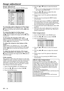 Page 18EN – 18
Image adjustment
CONTRAST R
COLOR TEMP.-USER
0
CONTRAST B 0
BRIGHTNESS R 0
BRIGHTNESS B 0
CONTRAST
IMAGE
0
BRIGHTNESS 0
STANDARD
0
COLOR
AUTO0
XGA60
COMPUTEROFF
TINT
0SHARPNESS
COLOR TEMP.
GAMMA MODE COLOR MATRIX sRGB
opt.
4.  Press the { or } button to select the desired
color.
•If you want to adjust the balance of all colors of
the image, select RGB-TINT.
5.  Press the $ or % button to adjust the color
balance of the selected color.
6. Repeat steps 4 and 5 for optimum adjustment
results.
7....