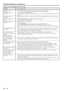 Page 26EN – 26
Troubleshooting (continued)
Images arent projected correctly.
Problem
Projected images are
shaking.
Projected images are
displaced.
Projected images are
distorted.
Projected images are
dark.
Projected images are
blurred.
Afterimages persist on
the screen.
Red, blue, and green
dots appear in projected
images.
Black dots appear in
projected images.
Fine streak pattern
appears in projected
images.
Projected images (and/
or audio) appear wavy
and distorted.
Tint in projected images
is incorrect.
Only...