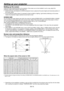 Page 10EN-10
Setting up your projector
Setting up the screen
Install the screen perpendicularly to the projector. If the screen can not be installed in such a way, adjust the 
projection angle of the projector. (See page 12.)Install the screen and projector so that the projector’s lens is placed at the same height and horizontal position of 
•	
the screen center.
Do not install the screen where it is exposed to direct sunlight or lighting. Light directly reflecting on the screen 
•	
makes the projected images...