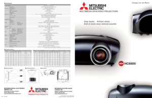 Page 1Deep blacks… Brilliant whites…
Both at levels never believed possible 
8/09 - LITHC6800New publication, effective August 2009.
Specifications subject to change without notice.
MITSUBISHI DIGITAL ELECTRONICS
AMERICA, INC.
Presentation Products Division
Phone: 888.307.0349
www.mitsubishi-presentations.com
MITSUBISHI ELECTRIC SALES
CANADA, INC.
Display & Imaging Solutions Division
Phone: 905.475.7728
www.mitsubishielectric.ca
Projection system
Panel size   
Number of pixels
Drive system
Array
Zoom / focus...