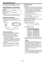 Page 25EN-25
Viewing 3D images
With the separately sold 3D glasses and 3D emitter, 
you can enjoy viewing 3D images on this projector. 
Usable 3D glasses and 3D emitter
The following table shows the usable 3D glasses and 
3D emitter.
3D glasses3D emitter
General-purpose liquid 
crystal shutter 3D 
glasses*1EY-3D-EMT2H
*1: Some 3D glasses may not work with this projector. Ask the dealer for details. RF 3D glasses are not usable. 
Installing the 3D emitter
Connect the 3D emitter to the projector according 
to the...