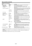 Page 31EN-31
IMAGE menu (continued)
ITEMSETTINGFUNCTION
ADVANCED MENUOK  The ADVANCED MENU is displayed for the following settings.
SCREEN SIZE2 optionsSelect according to the screen size.
VERTICAL LOCATION±26Use to adjust the position (height) of the projected image.
CW SPEED4x / 6xSelect the color wheel speed. 6x is effective only when a 1080p 24 
signal is input.
FRAME RATE CONVERSIONOFFA 96Hz driver provides four times in the input of 24P, realizing a speed of film. This mode is suitable for playing games...