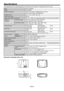 Page 52EN-52
The specifications and outside appearance of the projector are subject to change without prior notice.
TypeDLP™ projector
ModelHC7900DW
Display technology0.65-inch single chip DMD (aspect ratio 16:9)
Pixel: 1920 x 1080 = 2073600 pixels
Projection lensF 2.4 - 2.8  f= 20.6 - 30.1 mm
Light-source lamp240 W
Image size (projection distance)50” min. to 300” max. (projection distance 1.5 to 9.3 m (max. Zoom))
Maximum 
resolution
Computer signalMaximum resolution: 1600 x 1200 dots
Panel resolution: 1920 x...