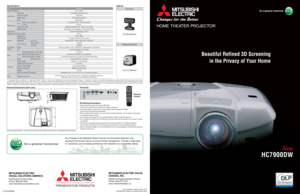 Page 1HOME THEATER PROJECTOR
HC7900DW
Beautiful Refined 3D Screening
in the Privacy of Your Home
Terminals
Remote
control
  Each person perceives 3D images differently. 
  There may be times when viewing can cause uneasiness.
  If a person begins to feel tired or uncomfortable when viewing 3D images, 
  they should stop watching immediately.
  When watching 3D programs, be sure to take occasional breaks.  Do not watch continuously 
  for extended periods of time.
  The viewing of 3D images is not recommended...