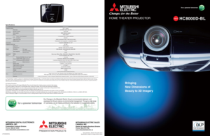 Page 1PC input
Horizontal (kHz)
Vertical (Hz)
HDMI terminal Mini D-sub 15pin 
RCA terminal 
Serial terminal  Analog RGB
Digital RGB
Components
Model
HC8000D-BLProjection system
Panel specs
Optical specs
Color wheel
Projection screen size
Images
Input signal 
system
Input
Functions
OtherPanel size
Number of pixels
Drive system
Array
LensZoom / focus operation
*1
Light source lamp
Optical system
Brightness
*1
Contrast ratio*1
Resolution
Scan frequency
Video
PC
Image
Serial 
Picture mode
Digital keystone...