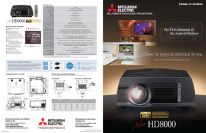 Page 1Dimensions (unit: mm, inch)Projector View (Diagnostic System) 
T
o monitor projectors and facilitate maintenance, incorporated diagnostic\
system provides control over key projector functions such as power on/of f
as well as warnings for operating temperature and filter clogging.
Controlled via a master PC, this system is ideal for a Local  Area Network
(LAN) for both academic and business environments.    Projector  View, PC Monitoring Sta tion
A PC with web browser
Projector  View, PC Monitoring Sta...