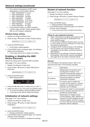 Page 37EN-37
t 5IFOVNCFSPGDIBSBDUFSTPG,&:WBSJFT
depending on the Encryption setting. 
t 8&1CJU	4$**
DIBST
t 8&1CJU	4$**
 DIBST
t 8&1CJU	)&9
 EJHJUT
t 8&1CJU	)&9
 EJHJUT
t 8114,	4$**
 DIBST
t 8114,	4$**
 DIBST
t 8114,	)&9
 EJHJUT
t 8114,	)&9
 EJHJUT
t *GUIFFOUFSFEDPOUFOUJTPVUTJEFDIBSBDUFS
number range, the KEY screen appears again 
after an error dialog is displayed.
Wireless Setup setting
1.  Display the Wireless Setting...