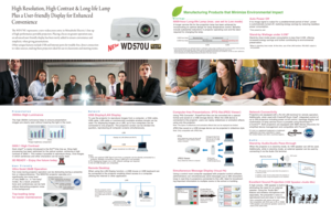 Page 2WD 570U
High Resolution, High Contrast & Long-life Lamp
Plus a User-friendly Display for Enhanced 
Convenience
of  high-performance portable projectors. Placing a focus on greater operation ease,  The WD570U represents a new widescreen entry in Mitsubishi Electric’s line-up
an advanced user-friendly display has been newly added to ensure convenience and
simplicity  when giving presentations. 
Other unique features include USB and Internet ports for trouble-free, direct connection
to video sources, making...