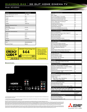Page 2*T V and some PC displays have standard overscan. Features, specifications and dimensions are subject to change without notice.  Physical appearance of television and matching base may vary 
slightly from images shown on this document. 
** “Full HD 3D Glasses” and logo indicates compatibility between T V products and 3D Glasses which are compliant with the “Full HD 3D Glasses
™” format. It does not indicate the picture quality of 
the 3D image, which should be dependent on the quality of T V product...