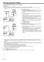 Page 18EN-18
COMPONENT VIDEO IN
2 1
COMPONENT VIDEO IN
2 1
Viewing computer images
A. Connecting the projector to a computer
Preparation:
•Make sure that the power of the projector and that of the computer are turned off.
•When connecting the projector to a desktop computer, disconnect the RGB cables that are  connected to the
monitor.
For analog connection:
1. Connect one end of the supplied RGB cable to the COM-
PUTER IN/COMPONENT VIDEO IN terminal of the
projector.
2. Connect the other end of the RGB cable...