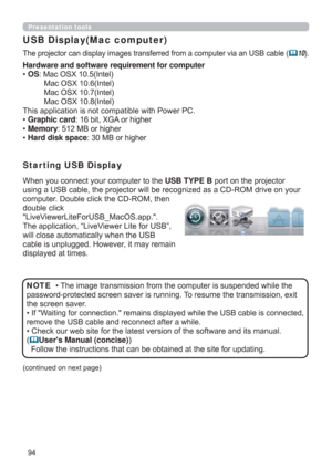 Page 9494
Presentation tools
USB Display(Mac computer)
DDQ86%FDEOH10
