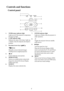 Page 87
Controls and functions
Control panel
1. TEMPerature indicator light
Lights up red if the projectors temperature 
becomes too high.
2. LAMP indicator light
Indicates the status of the lamp. Lights up 
or flashes when the lamp has developed a 
problem.
3. Keystone/Arrow keys ( Up, 
Down)
Manually corrects distorted images 
resulting from an angled projection.
4. Left
Used to hide the screen picture.
5. MODE/ENTER
Selects an available picture setup mode.
Enacts the selected On-Screen Display 
(OSD) menu...