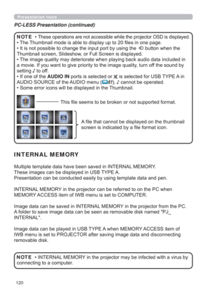 Page 120120
Presentation tools
PC-LESS Presentation (continued)
‡GLVSOD\HG
