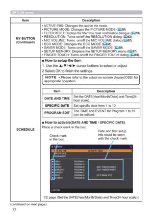 Page 7272
OPTION menu
Item Description
MY BUTTON
Continued