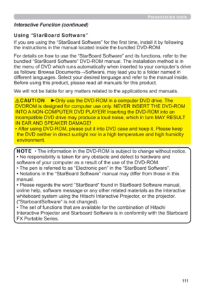 Page 111111
Presentation tools
Interactive Function (continued)
Using “StarBoard Software”
VWDOOLWE\IROORZLQJ
20
WLRQVUHIHUWRWKH
EXQGOHG