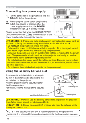 Page 1818
Setting up
Connecting to a power supply
3XWWKHFRQQHFWRURIWKHSRZHUFRUGLQWRWKH
AC$&LQOHWRIWKHSURMHFWRU
)LUPO\SOXJWKHSRZHUFRUG