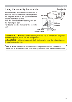 Page 1717
Using the security bar and slot
$FRPPHUFLDOO\DYDLODEOHDQWLWKHIWFKDLQRU
ZLUHFDQEHDWWDFKHGWRWKHVHFXULW\EDURQ
WKHSURMHFWRU5HIHUWRWKH