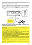 Page 2121
Setting up
Connecting to a power supply
►Do not connect the projector to a power supply while no lens 
unit is attached to it.
►Use extra caution when connecting the power cord, as incorrect or faulty 
connections may result in fire and/or electrical shock.
• Do not touch the power cord with a wet hand.
•  Only use the power cord that came with the projector. If it is damaged, consult 
your dealer to get a new one. Never modify the power cord.
•  Only plug the power cord into an outlet whose voltage...