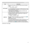 Page 7777
SCREEN menu
ItemDescription
AUTO BLANK
Using the ▲/▼ buttons switches the mode for the AUTO BLANK screen.
BLUE  WHITE  BLACK       
• To avoid remaining as an afterimage, displayed image will changeto the designated blank color screen by AUTO BLANK after severalminutes at the following conditions.- When MyScreen or ORIGINAL is displayed as BLANK screen.- When start-up screen is displayed.
START UP
Using the ▲/▼ buttons switches the mode for the start-up screen.The start-up screen is a screen...