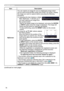 Page 7878
SCREEN menu
ItemDescription
MyScreen
You can capture an image for use as a MyScreen image which can be used as the BLANK screen and START UP screen. Display the image you want to capture before executing the following procedure.
(1)  Selecting this item displays a dialog titled “MyScreen”. It will ask you if you start capturing an image from the current screen.Wait for the target image to be displayed, and press the ENTER or INPUT button when the image is displayed. The image will freeze and the frame...