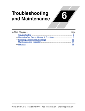 Page 248Troubleshooting 
and Maintenance
In This Chapter....page
— Troubleshooting................................................................................   2
— Monitoring Trip Events, History, & Conditions...................................   5
— Restoring Factory Default Settings.................................................   16
— Maintenance and Inspection...........................................................   17
—...