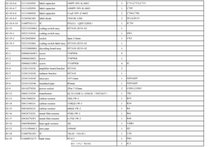 Page 542-18-8-6 31111010501 label capacitor 100PF-50V-K-0603 3
42-18-8-7 31111020501 label capacitor 1000PF-50V-K-0603 1
42-18-8-8 31111040502 label capacitor 0.1uF-50V-Z-0603 2
42-18-8-9 31243041481 label diode 1N4148-1206 2
42-18-8-10 3140PT63111 IC
PT6311（QFP-52PIN）1
42-19 52213103M01 coding switch assy HT3103-ZC01-02 1
42-19-1 30221310101 coding switch assy 1
42-19-2 30120420001 socket 4pin-2.0mm 1
42-19-3 52213103S01 coding switch label assy HT3103-ZC01-02 1
43 51515000M01 decoding board assy...