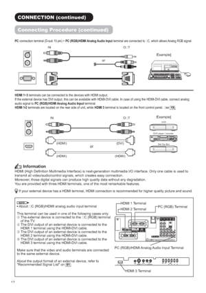 Page 20
&211(&7,21FRQWLQXHG
&RQQHFWLQJ3URFHGXUHFRQWLQXHG
3&FRQQHFWLRQWHUPLQDOVXESLQ3&5*%+0,$QDORJ$XGLR,QSXWWHUPLQDODUHFRQQHFWHGWR3&ZKLFKDOORZV$QDORJ5*%VLJQDO
+0,a
DQDORJ
DXGLRVLJQDOWR3&5*%+0,$QDORJ$XGLR,QSXWWHUPLQDO
+0,
+0,WHUPLQDOLVORFDWHGRQWKHIURQWFRQWUROSDQHO6HH
,QIRUPDWLRQ

QQHFWLRQ
0RUHRYHULWKRXWDQ\GHJUDGDWLRQ
([DPSOH@,1 287
+0, 9,
+0, +0,

 

			
	

!,$/2+-*!.%...