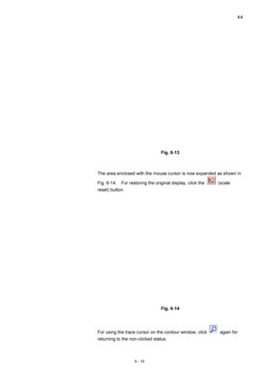 Page 2196.6 
6 - 19 
 
 
Fig. 6-13   
 
 
The area enclosed with the mouse cursor is now expanded as shown in 
Fig. 6-14.    For restoring the original display, click the 
 (scale 
reset) button.   
 
 
Fig. 6-14   
 
 
For using the trace cursor on the contour window, click 
 again for 
returning to the non-clicked status.    