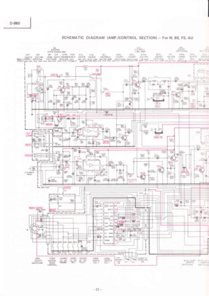 Page 22SCHEMATIC DIAGRAM (AMP./CONTROL SECTION) - For W, BS, FS, AU
o62SCr740DCCS 4OOHz OSCor5 0r4 0il4L Dr24 lctL tc3L otLHBl6 IS2473 2SK68Aì lÌU-g HA|4O6 HA|4O6 2SC458LG
Q3L2SC45aLGLINE AMPorooL ororL 0ro2Loro3L tc4
Q4L25D467SWITCHINGDl@L DIOrLtN34A tS?473or3 015ts2473 ZSC\7QBACK CURRENT SWTrcEINGCHECK l-- - -
SWITCHING HEADAMP
fE-Fì^Jt
t-----
mre9l
L.E-
HEADAMP VOLT MIC/DIN HEAD AIVIP I\4CIDIN AMP-STAB -SWITCHING SWITCHING LINE AIV]P SWÌTCHING PLAYFCR DOLBI FORRECT
22K
t-IIItt [.0.5LCI L--------t
-::-
?=::\...
