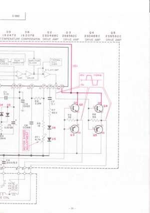 Page 26o5
ts 2473
TEMPERATURE
D6 Q2
ts 2076 2SD468C
COMPENSATON DRIVE AMP
Q3
2S B 562C
DRIVE AMP
o4o5
2S0468C 2S8562C
DRIVE AMP DRIVE AMP
rcr
B CLASS AMP
cilo.ot
JF
)4 D3
R439K
,E COIL
THERMALSHUTDOWN
AMPLITUDESLI C ER
itr
c5o.t5/25
FzUJ
Fal?o
IIII
II
I
I
I
I
I
I
I
J
-26 - 