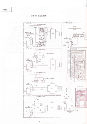Page 28WIRING DIAGRAM
AVOLTAGESELECTOR SW
sool
^POWER SW
FoWERI (Top View )
CASSETTEsw
-28- 