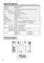 Page 3434
Specifications
All dimensions shown in inches.•All specifications are subject to change without notice.
Dimension diagram
1.110.19.8
2.2
13.0 13.2
3.9
4.2
0.5
Product name Liquid crystal projector
Model name CP-S845W
Display system 3 sheets of liquid crystal panels, 3 primary color lights shutter system
Liquid crystal
panel2.3cm (0.9 inchs)
TFT active matrix
480,000 pixels (V600 X H800)
Lens Zoom lens F=1.7 ~ 2.0       f=38 ~ 49
Lamp UHB lamp 160W
Speaker 1W+1W (stereo)
Power supply AC100 ~ 120V,...