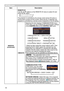 Page 5252
OPTION menu
ItemDescription
SERVICE
(continued) REMOTE ID
Use the ▲/▼ buttons on the REMOTE ID menu to select ID and 
press the ► button
.
ALL 
ó 1 
ó 2 
ó 3 
ó 4
The projector is controlled by the remote control whose ID button is 
set the same number as this number. When the ALL is selected, the 
projector is controlled by a remote control irrespective of the ID setting. 
COMMUNICATION
Selecting this item displays COMMUNICATION menu. In this menu, you can configure the communication settings 
of the...