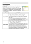 Page 32
32

Multifunctional settings
INPUT menu
ItemDescription
COLOR SPACE
Using the buttons ▲/▼ switches the mode for color space. 
AUTO  RGB  SMPTE240  REC709  REC601      
•This item can be chosen only at a RGB signal or a component video signal.
•The AUTO mode automatically selects the optimum mode. 
•The AUTO operation may not work well at some signals. In such a case, select a suitable mode except the AUTO.
VIDEO FORMAT
Using the buttons ▲/▼ switches the mode for video format.
AUTO  NTSC    PAL...