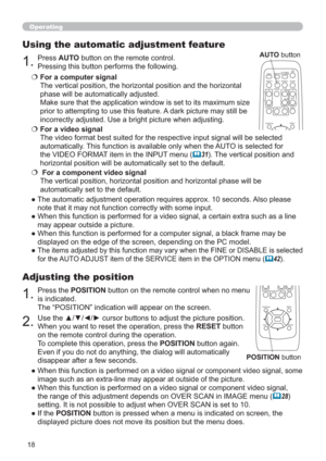 Page 2718
Operating
3UHVVWKHPOSITIONEXWWRQRQWKHUHPRWHFRQWUROZKHQQRPHQX
LVLQGLFDWHG

Adjusting the position

:KHQ\RXZDQWWRUHVHWWKHRSHUDWLRQSUHVVWKHRESETEXWWRQ
RQWKHUHPRWHFRQWUROGXULQJWKHRSHUDWLRQ
7RFRPSOHWHWKLVRSHUDWLRQSUHVVWKHPOSITIONEXWWRQDJDLQ

GLVDSSHDUDIWHUDIHZVHFRQGV
”
YLGHRVLJQDOVRPH
H
”YLGHRVLJQDO

	28

”,IWKHPOSITION

3UHVVAUTOEXWWRQRQWKHUHPRWHFRQWURO
3UHVVLQJWKLVEXWWRQSHUIRUPVWKHIROORZLQJ
Using the automatic...