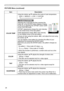 Page 28
28

Multifunctional settings
ItemDescription
COLOR TEMP
Using the buttons ▲/▼ switches the mode of color temperature.
HIGH  MIDDLE  LOW  CUSTOM     
To adjust CUSTOM
Selecting the CUSTOM and then pressing the button ► or the ENTER button displays a dialog 
to aid you in adjusting the OFFSET and/or GAIN 
of the CUSTOM mode.
OFFSET adjustments change the color intensity 
on the whole tones of the test pattern.
GAIN adjustments mainly affect color intensity 
on the brighter tones of the test pattern....