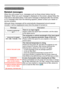 Page 45
45

Troubleshooting
Related messages
When the unit's power is on, messages such as those shown below may be 
displayed. When any such message is displayed on the screen, please follow the 
instructions described below. If the same message is displayed after the remedy, 
or if a message other than the following appears, please contact your dealer or 
service company.
Although these messages will be automatically disappeared around several 
minutes, it will be reappeared every time the power is turned...