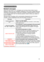 Page 49
49

Troubleshooting
Related messages
When the unit's power is on, messages such as those shown below may be 
displayed. When any such message is displayed on the screen, please follow the 
instructions described below. If the same message is displayed after the remedy, 
or if a message other than the following appears, please contact your dealer or 
service company.
Although these messages will be automatically disappeared around several 
minutes, it will be reappeared every time the power is turned...