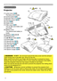 Page 44
Introduction
(1)  Lamp cover (89) 
The lamp unit is inside.
(2) Control panel (
5)
(3) Elevator feet (x 2) (
23)
(4) Remote sensor (
16)
(5) Lens (
94)
(6) Intake vents
(7)   Filter cover (
91) 
The air filter and intake vent   
are inside.
(8)   Battery cover 
The internal clock battery is 
inside.
(9) Speaker (
12, 20, 45)
(10) Exhaust vent
(11 )  AC IN (AC inlet) (
14)
(12) Ports (
5)
(13) Security bar (
14)
(14) Security slot (
14)
(15) Lens door (
94)
(16) Mirror (
94)
(17) Spacer...