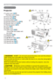 Page 134
Part names
3DUWQDPHV
Projector
/DPSFRYHU	53)
7KHODPSXQLWLVLQVLGH
)RFXVULQJ
	18)
=RRPULQJ
	18)
&RQWUROSDQHO
	5)
(OHYDWRUEXWWRQV[
	18)
(OHYDWRUIHHW[
	18)
5HPRWHVHQVRU
	12)
/HQV
	57)
,QWDNHYHQWV
)LOWHUFRYHU
	55)
7KHDLU¿OWHUDQGLQWDNHYHQW
DUHLQVLGH
6SHDNHU
	36)
([KDXVWYHQW
AC IN$&LQOHW
	11)
5HDUSDQHO
	5)
6HFXULW\EDU
	11)
6HFXULW\VORW
	11)
yHOT!...