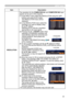 Page 3333
INPUT menu
ItemDescription
RESOLUTION The resolution for the COMPUTER IN1 and COMPUTER IN2 input 
signals can be set on this projector.
(1)  
In the INPUT menu select the RESOLUTION using the ▲/▼ 
buttons and press the ► button. 
The RESOLUTION menu will be   
displayed.
(2)   In the RESOLUTION menu select the 
resolution you wish to display using 
the ▲/▼ buttons.   
Selecting AUTO will set a resolution 
appropriate to the input signal.
(3)   Pressing the ► or ENTER button when 
selecting a STANDARD...