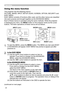 Page 2222
Operating
1.To start the MENU, press the MENU button. The MENU you last used (EASY 
or ADVANCED) will appear. EASY MENU has priority to appear just after 
powered on.
Using the menu function
2.(1)  Use the ▲/▼ cursor buttons to select an item to 
operate. If you want to change it to the ADVANCED 
MENU, select the ADVANCED MENU.
(2)   Use the ◄/► cursor buttons to operate the item.
This projector has the following menus: 
 
PICTURE, IMAGE, INPUT, SETUP, AUDIO, SCREEN, OPTION, SECURITY and 
EASY MENU....