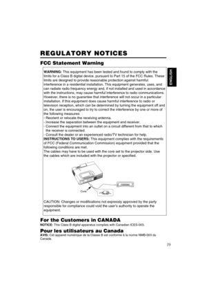 Page 3029
ENGLISH
REGULATORY NOTICES REGULATORY NOTICES
WARNING:This equipment has been tested and found to comply with the
limits for a Class B digital device, pursuant to Part 15 of the FCC Rules. These
limits are designed to provide reasonable protection against harmful
interference in a residential installation. This equipment generates, uses, and
can radiate radio frequency energy and, if not installed and used in accordance
with the instructions, may cause harmful interference to radio communications....