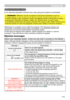 Page 55
55

Troubleshooting
If an abnormal operation should occur, stop using the projector immediately. 
Troubleshooting
Otherwise if a problem occurs with the projector, the following checks and 
measures are recommended before requesting repair. 
If this does not resolve the problem, please contact your dealer or service 
company. They will tell you what warranty condition is applied.
Related messages
When some message appears, check and cope with it according to the following 
table. Although these messages...