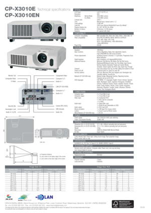 Page 2HITACHI DIGITAL MEDIA, Hitachi Europe Ltd, Whitebrook Park, Lower Cookham Road, Maidenhead, Berkshire  SL6 8YA  UNITED KINGDOM
Tel: +44 (0)1628 585 000   Fax: +44 (0)1628 585 500   www.hitachidigitalmedia.com
*The stated lamp life refers to the average life expected in ideal operating conditions with usage in accordance with the manual. The majority of, but not all lamps should achieve this figure.
The specification above and photography is for reference only and may be subject to change.
CP-X3010E...