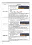 Page 4334
INPUT menu
Item Description
VIDEO FORMATThe video format for S-VIDEO port and VIDEO port can be set.
(1)  Use the ▲/▼ buttons to 
select the input port.
S-VIDEO 
Ù VIDEO
(2)  Using the ◄/► buttons 
switches the mode for video 
format.
AUTO  
Ù  NTSC  
Ù  PAL  
Ù  SECAM
      N-PAL 
Ù M-PAL 
Ù NTSC4.43 
• This item is performed only for a video signal from the VIDEO port 
or the S-VIDEO port.
• The AUTO mode automatically selects the optimum mode.
• The AUTO operation may not work well for some...