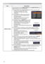 Page 4242
INPUT menu
Item Description
RESOLUTIONThe resolution for the COMPUTER IN1 and COMPUTER IN2 input 
signals can be set on this projector.
(1)  In the INPUT menu select the RESOLUTION using the ▲/▼ 
buttons and press the ► button. 
The RESOLUTION menu will be  
displayed.
(2)  In the RESOLUTION menu select the 
resolution you wish to display using 
the ▲/▼ buttons.  
Selecting AUTO will set a resolution 
appropriate to the input signal.
(3)  Pressing the ► or ENTER button when 
selecting a STANDARD...